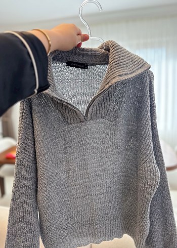 Gri Kadın Boğazlı Örgü Kazak - Görsel 5