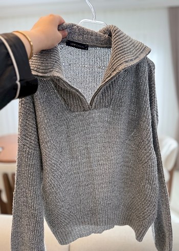 Gri Kadın Boğazlı Örgü Kazak - Görsel 3