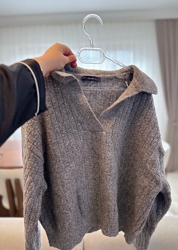 Gri Kadın Boğazlı Örgü Kazak - Görsel 2