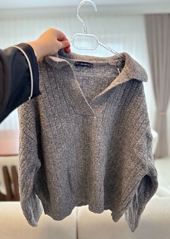 Gri Kadın Boğazlı Örgü Kazak - Görsel 6