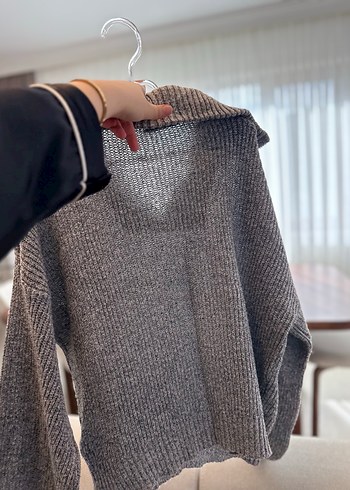 Gri Kadın Boğazlı Örgü Kazak - Görsel 4