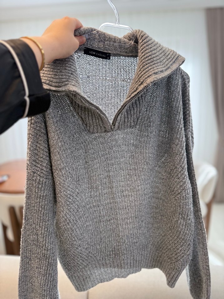 Gri Kadın Boğazlı Örgü Kazak - Görsel 3