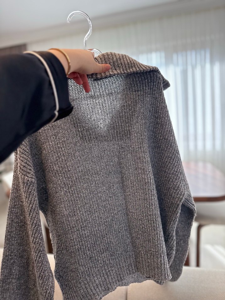 Gri Kadın Boğazlı Örgü Kazak - Görsel 4