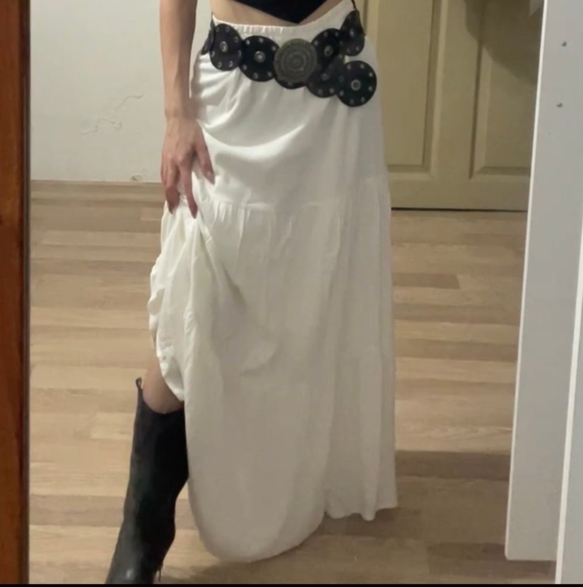 Beyaz Bohem Pamuklu Uzun Etek - Görsel 2