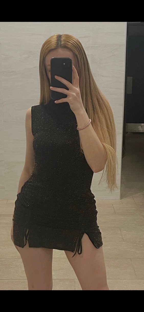 Siyah Parlak Mini Elbise - Görsel 2