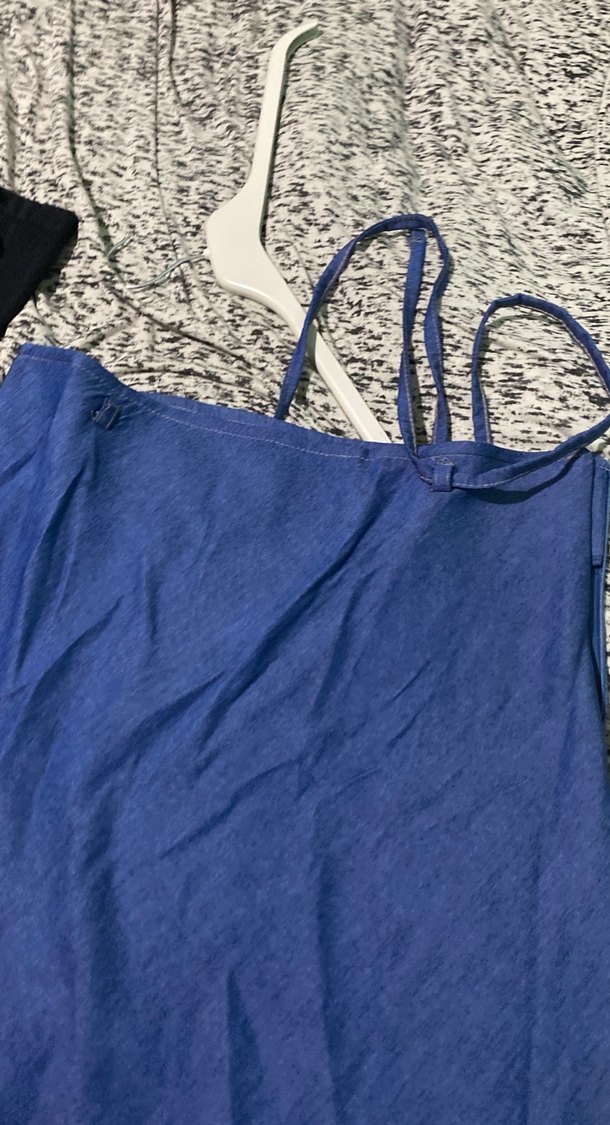 Uzun Mavi Hamile Keten Etek - Görsel 3