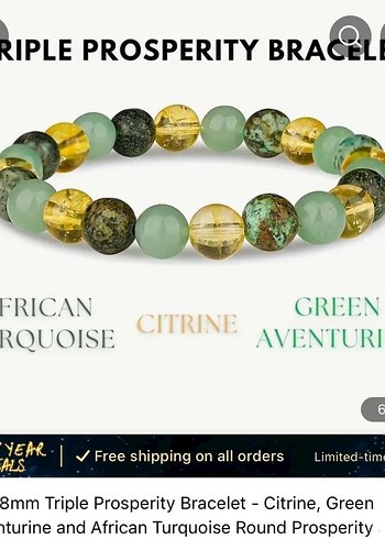 8mm Üçlü Bereket Bileklik - Citrine ve Afrika Turkuazı
