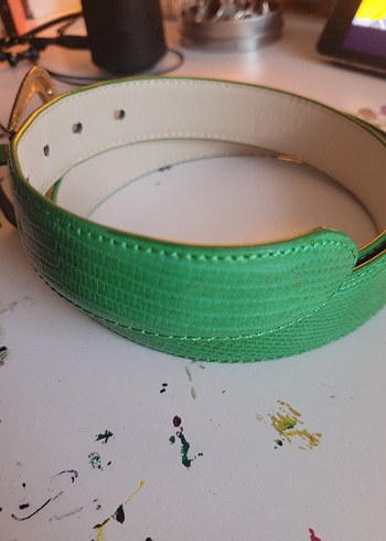 Parlak Yeşil Deri, Altın tokalı Kemer - Görsel 3