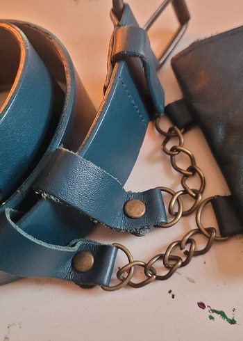 Koyu Turkuaz, Zincirli Çıkarılabilir Cüzdanlı Kemer - Görsel 3