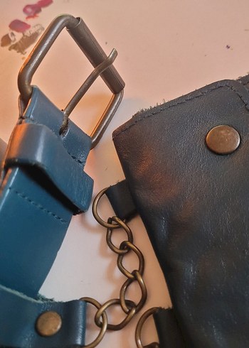 Koyu Turkuaz, Zincirli Çıkarılabilir Cüzdanlı Kemer - Görsel 4