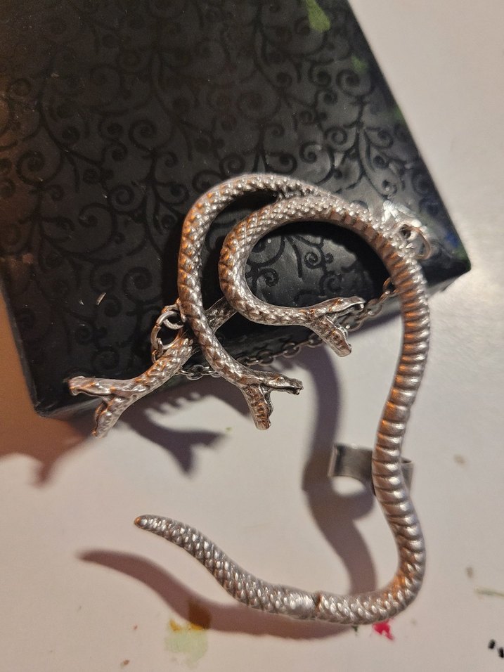 Çelik Yılan Desenli Gotik earcuff - Görsel 2