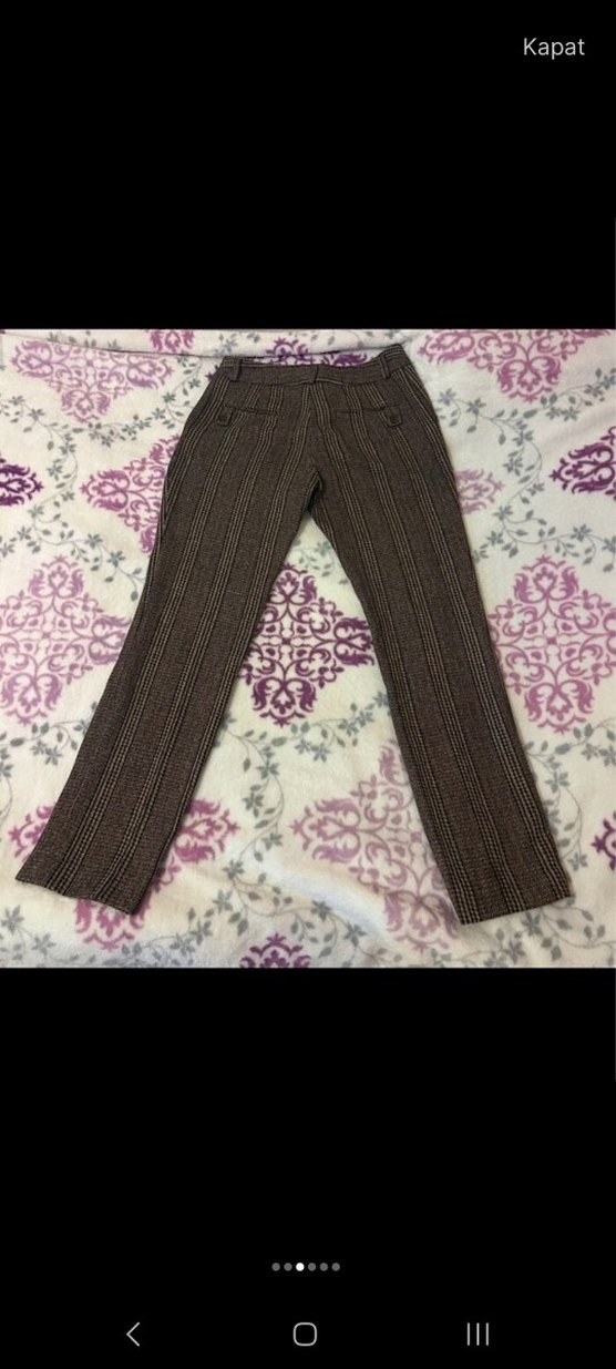 Kadın Kahve Çizgili Kumaş Pantolon - Görsel 3