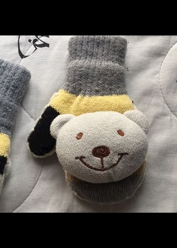 Gri Erkek Çocuk Nakışlı Örgü Eldiven - Görsel 2