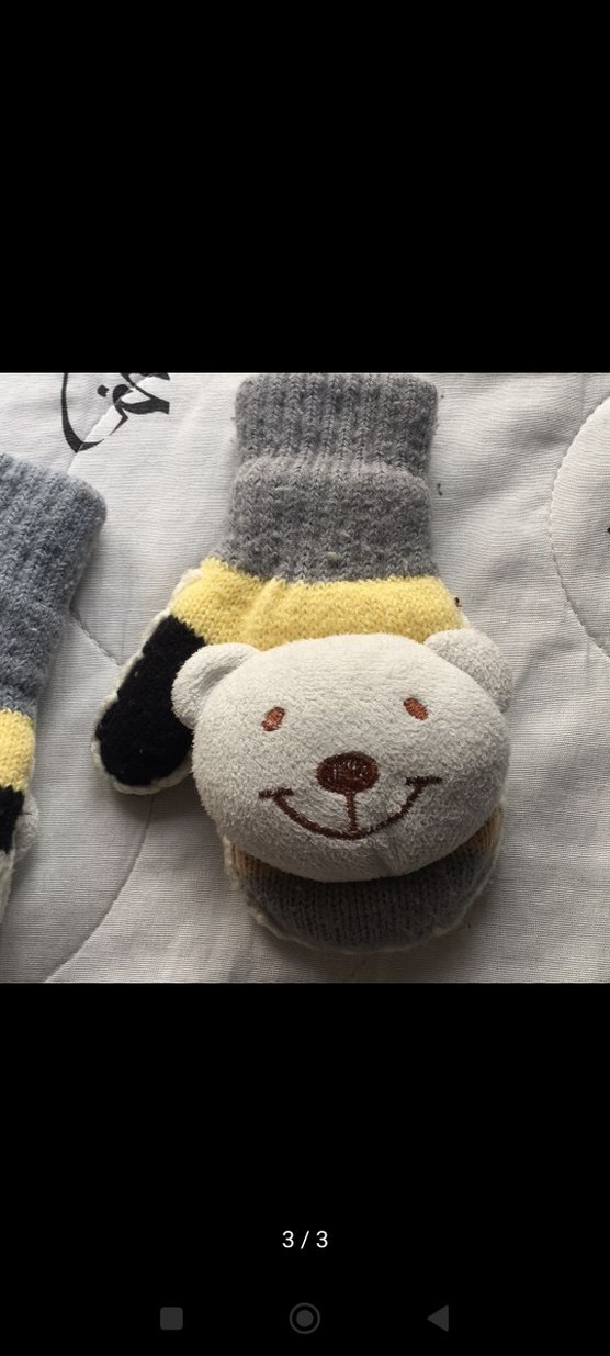 Gri Erkek Çocuk Nakışlı Örgü Eldiven - Görsel 2