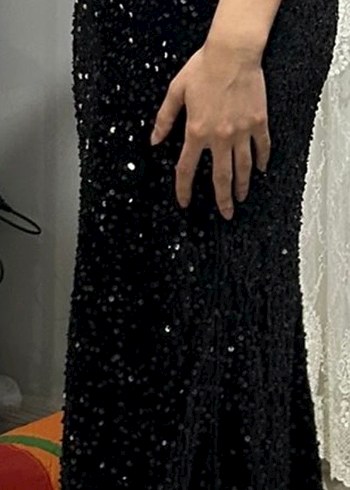 Payetli Siyah Uzun Abiye Elbise 36 beden - Görsel 2