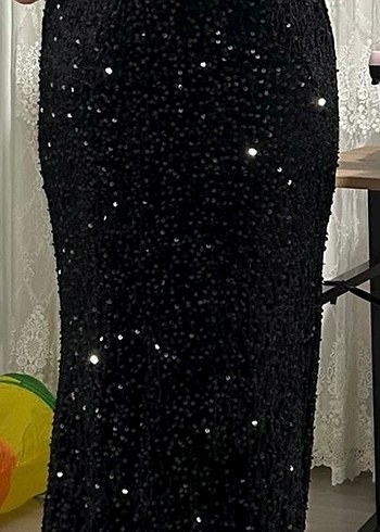 Payetli Siyah Uzun Abiye Elbise 36 beden - Görsel 3