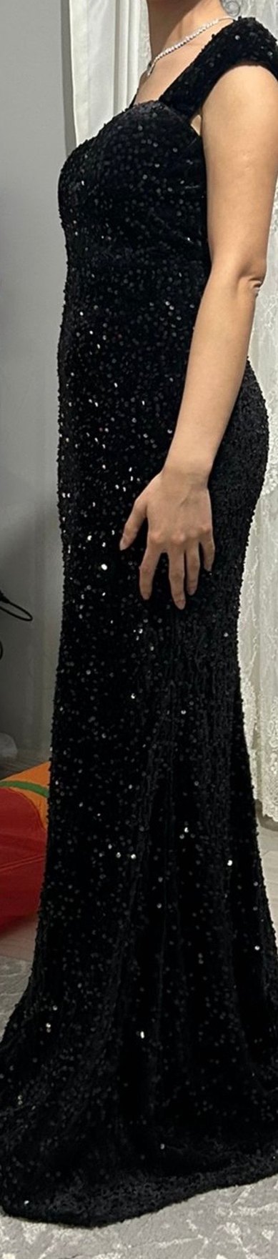 Payetli Siyah Uzun Abiye Elbise 36 beden - Görsel 2