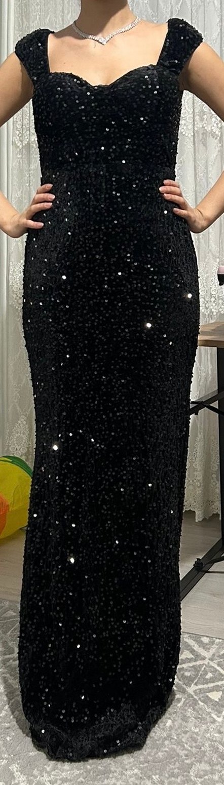 Payetli Siyah Uzun Abiye Elbise 36 beden - Görsel 3