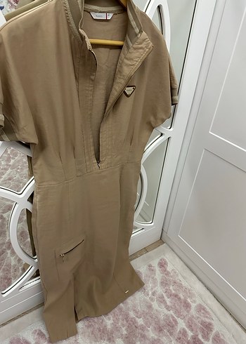Bej V Yaka Kadın Midi Tulum - Görsel 4