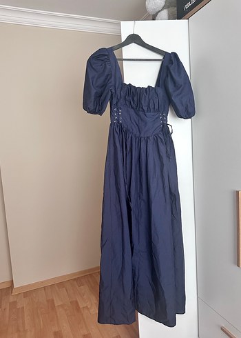 Lacivert Uzun Pamuklu Gotik Elbise - Görsel 2