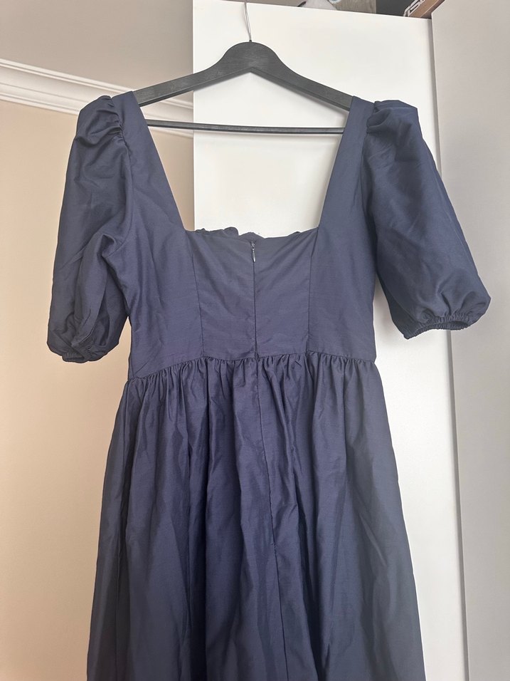 Lacivert Uzun Pamuklu Gotik Elbise - Görsel 4