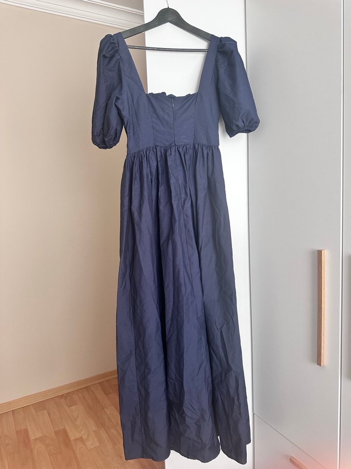 Lacivert Uzun Pamuklu Gotik Elbise - Görsel 3