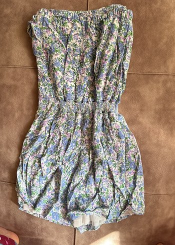 Bohem Çok Renkli Straplez Mini Tulum - Görsel 2