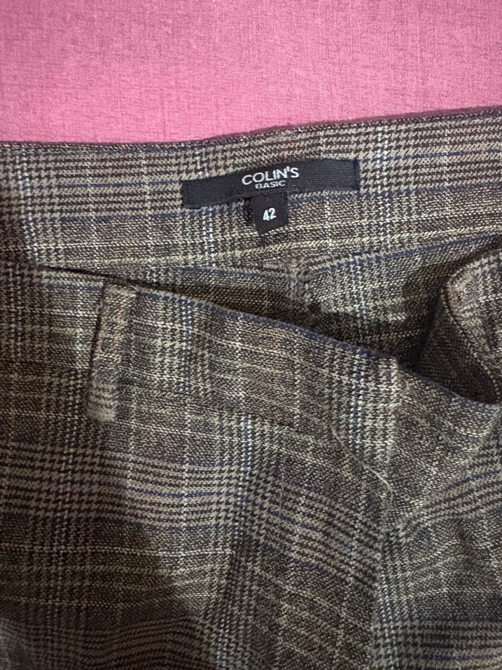 Düğmeli Gri Kadın Kumaş Pantolon - Görsel 2