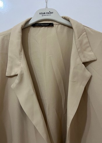 Bej Uzun Kadın Trençkot - Görsel 4