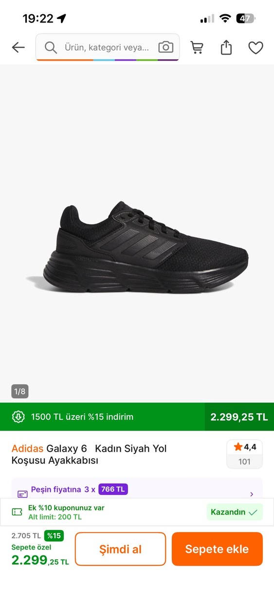 Adidas Siyah Spor Ayakkabı galaxy 6 model — görsel 5/6