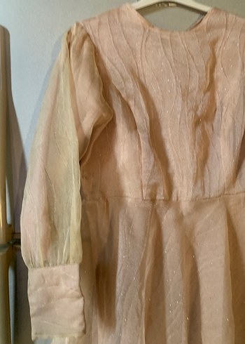 Vintage Bej Uzun Kollu Kadın Elbise - Görsel 3