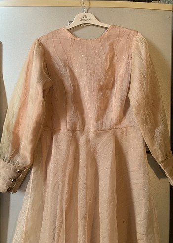 Vintage Bej Uzun Kollu Kadın Elbise - Görsel 4