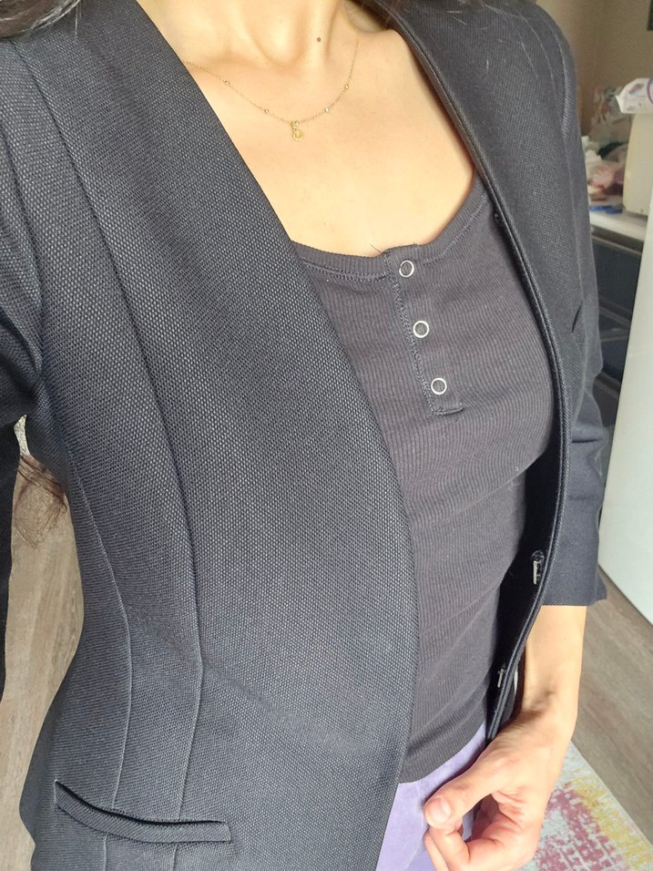 siyah ADL marka kalın Kadın Blazer - Görsel 3