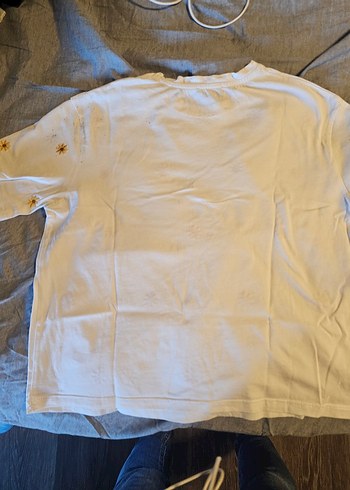 papatya nakışlı beyaz Tişört - Görsel 5