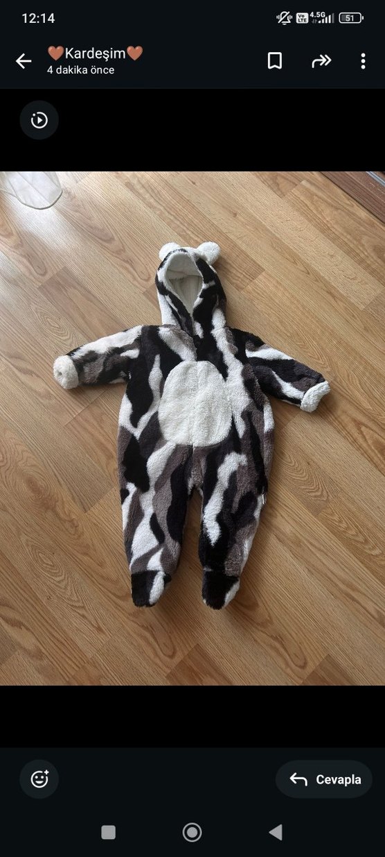 Kürk Detaylı Zebra Desenli Bebek Tulumu - Görsel 2