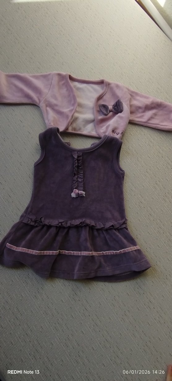 Mor Kız Çocuk Uzun Kollu Elbise ve Hırka - Görsel 2