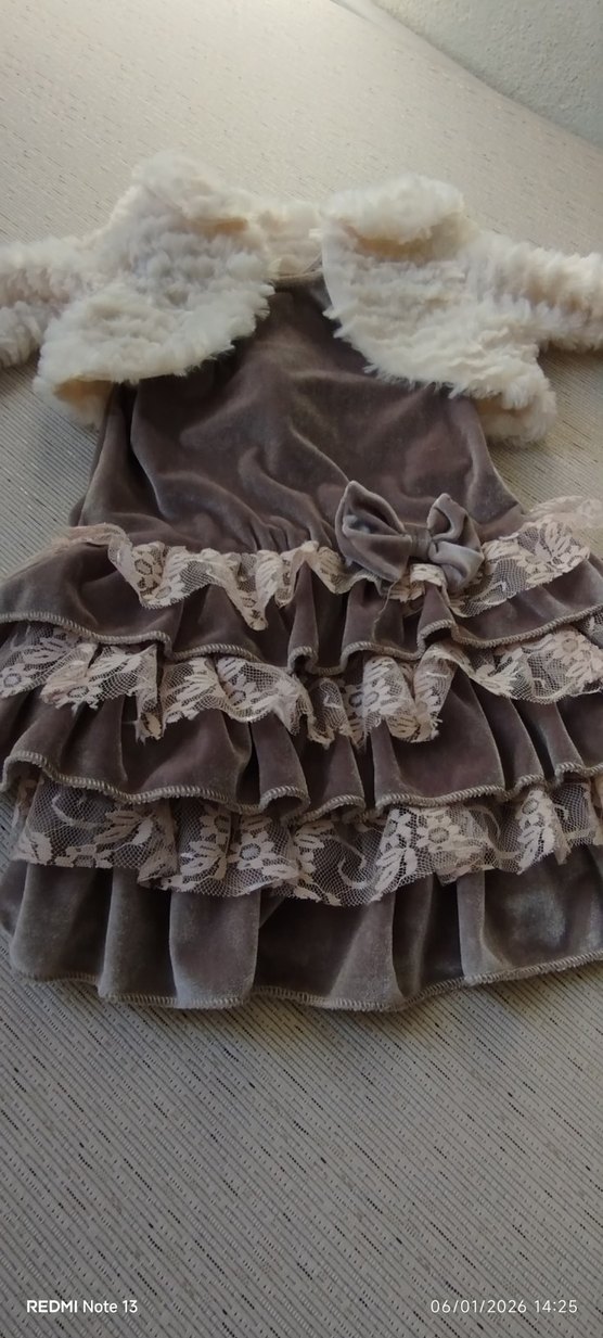 Kız Çocuk Kahverengi Straplez Fırfırlı Elbise - Görsel 2