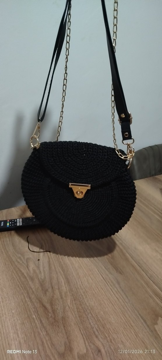 Siyah Zincir Detaylı Örgü Kadın Çanta - Görsel 2