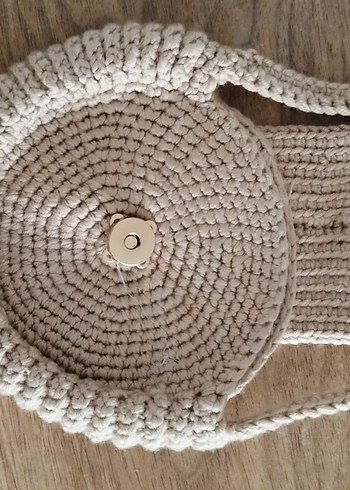 Çiçek Desenli Bej Örgü Bohem kız çocuk Çantası - Görsel 3