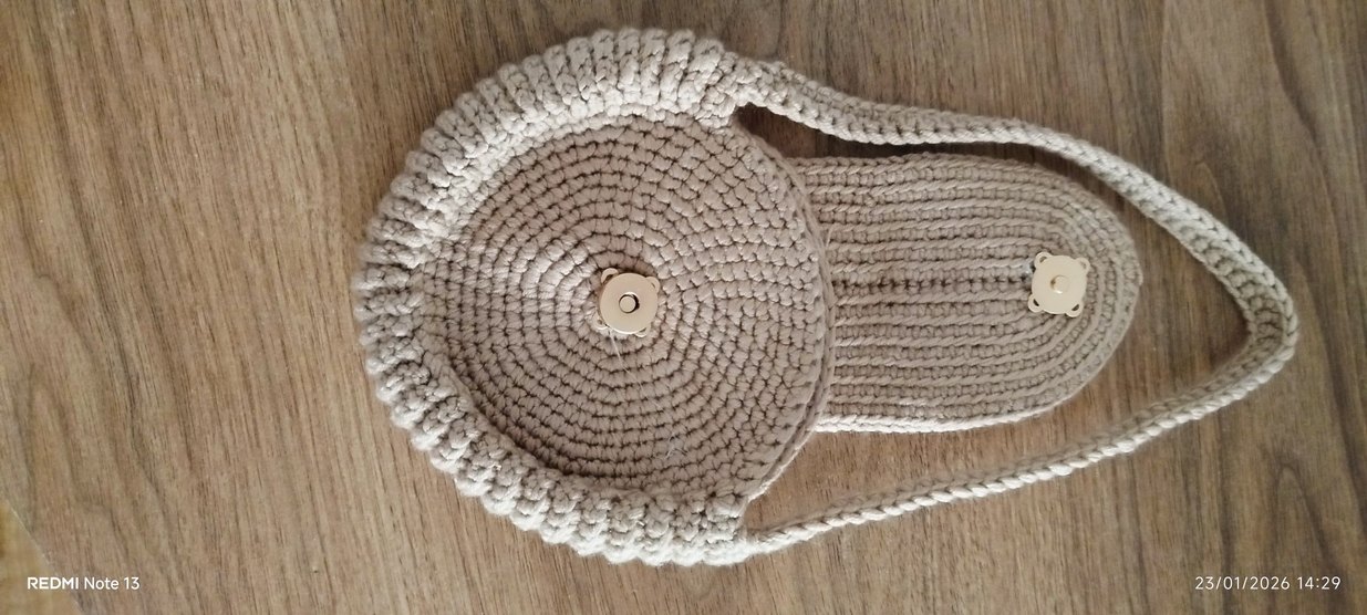 Çiçek Desenli Bej Örgü Bohem kız çocuk Çantası - Görsel 3