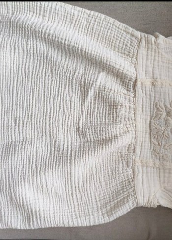 Cigit Kız Çocuk Beyaz Nakışlı Keten Elbise - Görsel 3