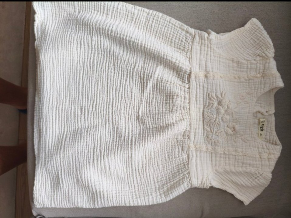 Cigit Kız Çocuk Beyaz Nakışlı Keten Elbise - Görsel 3