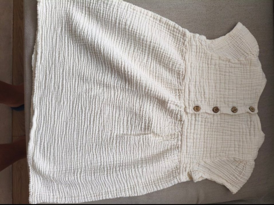 Cigit Kız Çocuk Beyaz Nakışlı Keten Elbise - Görsel 2