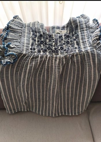 Cigit Kız Çocuk Gri Nakışlı Fırfırlı Bohem Elbise - Görsel 2