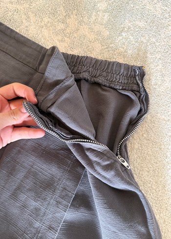 Gri Keten Mini Şort etek - Görsel 2