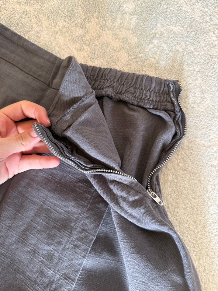 Gri Keten Mini Şort etek - Görsel 2