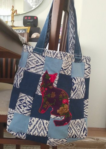 El emeği Bohem Nakışlı Mavi Kadın Çanta - Görsel 2