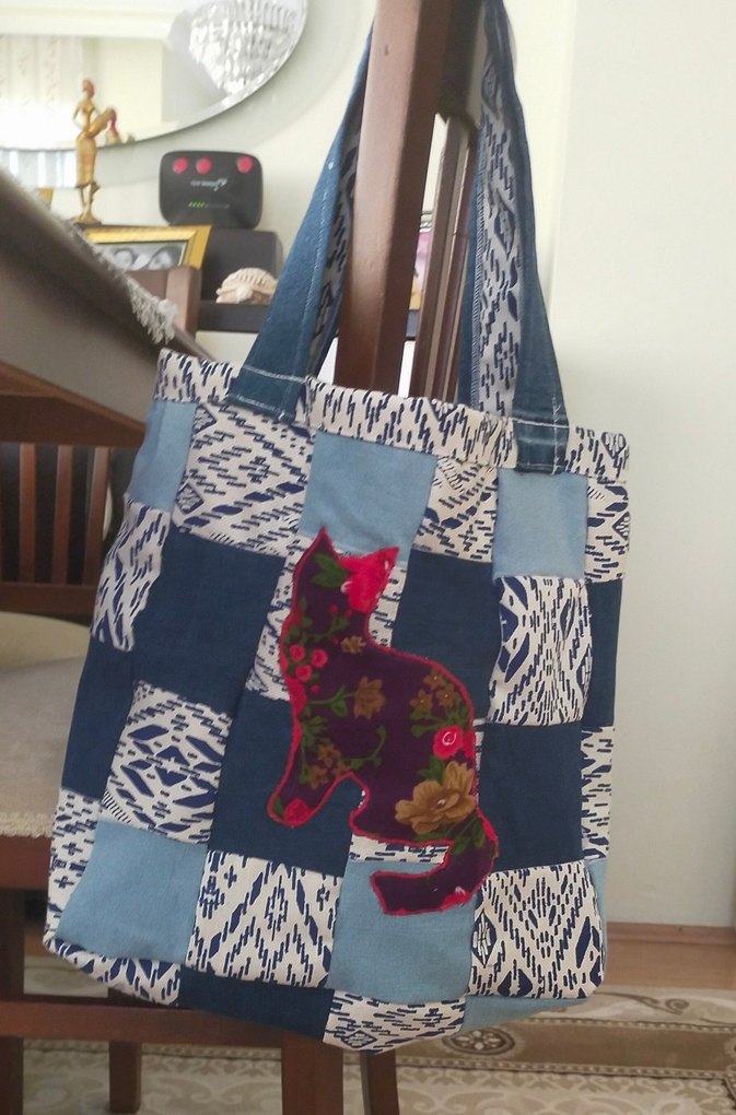 El emeği Bohem Nakışlı Mavi Kadın Çanta - Görsel 2