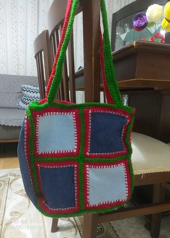 Renkli Nakışlı Örgü Bohem Kadın Çanta - Görsel 3