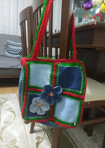 Renkli Nakışlı Örgü Bohem Kadın Çanta - Görsel 2